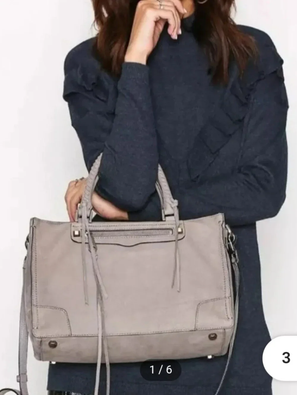 Rebecca Minkoff Regan 100% Genuine Pabbled Leather Bag Laptop Size Taupe Gray